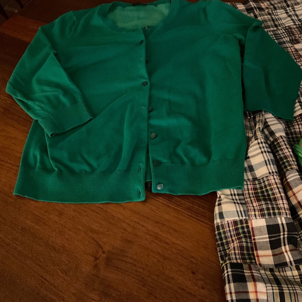 Talbots grass green 3/4 sleeve cotton cardigan